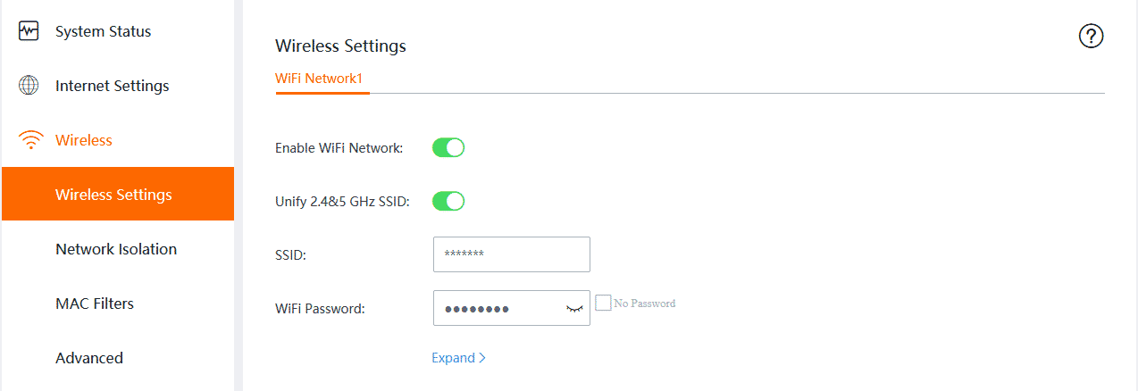 Wireless Settings Dashboard