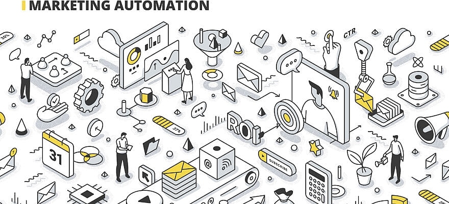 Marketing Automation Isometric Outline Illustration