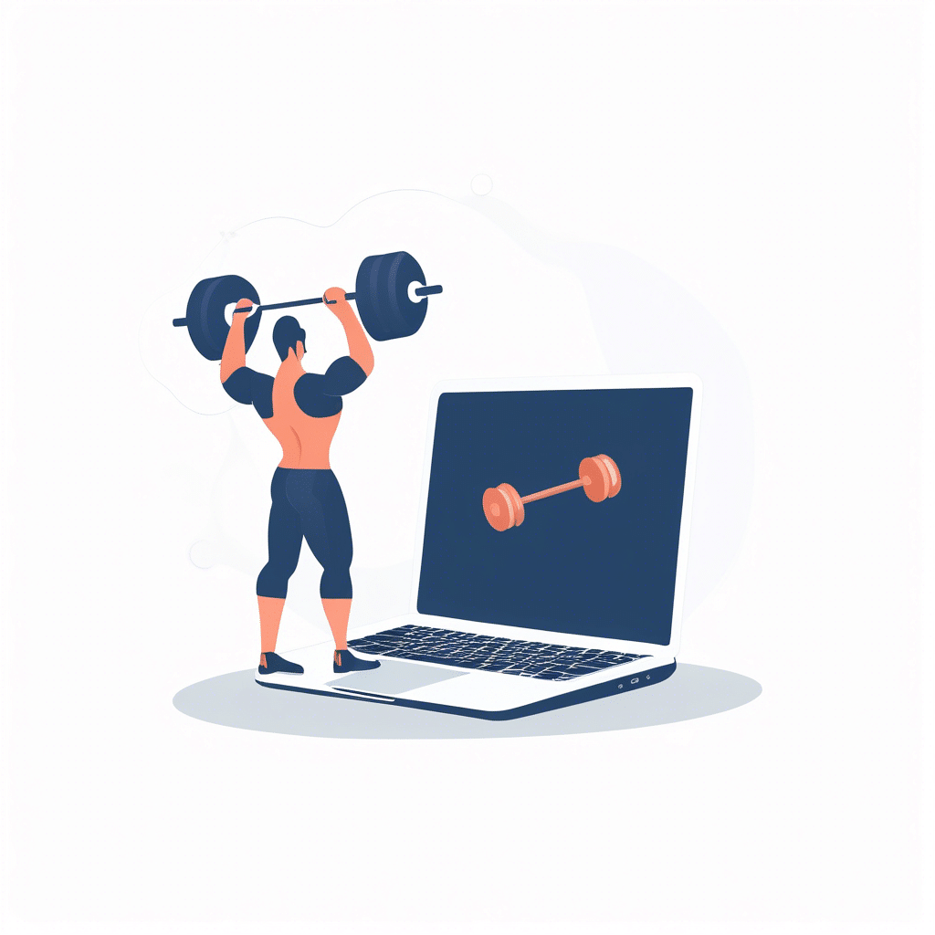 An image depicting a person balancing a laptop and a dumbbell, symbolizing the connection between IT work and physical fitness.