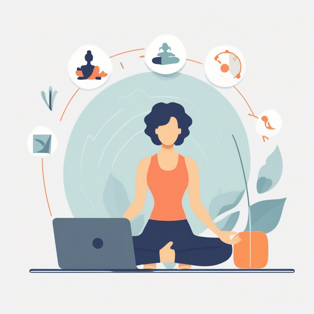 An image of a person balancing work and personal life with a laptop and a yoga mat, symbolizing the importance of physical and mental well-being for IT professionals.